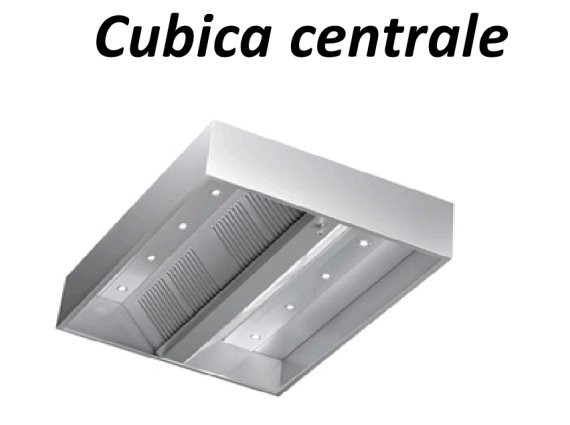 Cappa cubica centrale cm.380x150 senza motore, con e senza illuminazione LED
